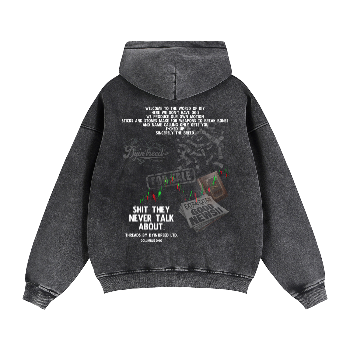 Washed Zip-up Box Fit "CHAOS." Hoodie