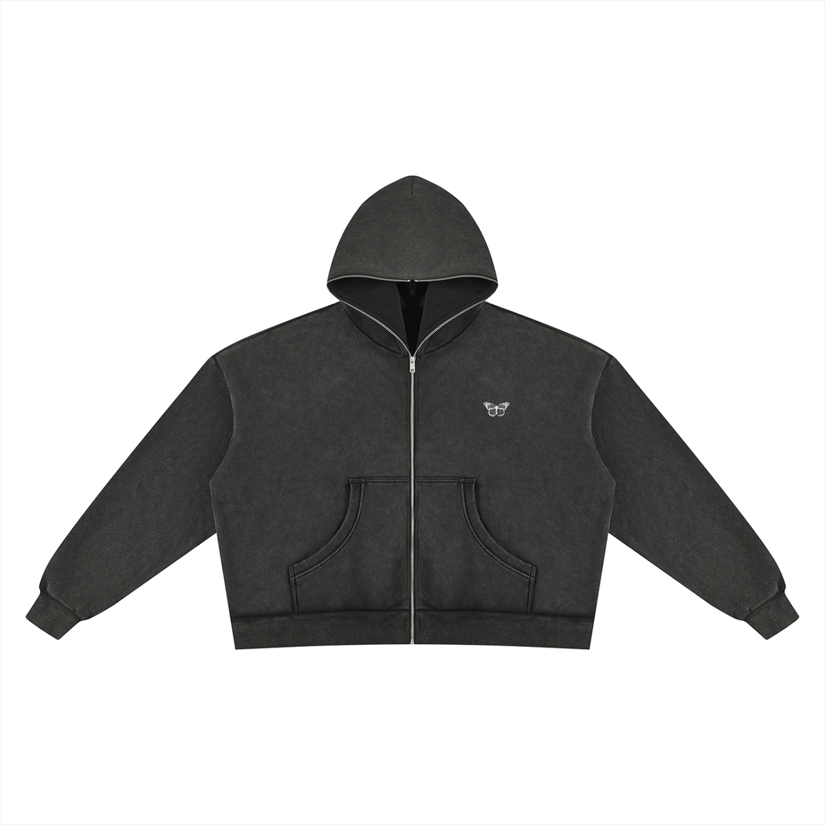Vintage "WANTED." Box Fit Full Zip Hoodie