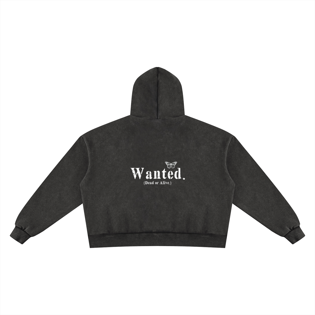 Vintage "WANTED." Box Fit Full Zip Hoodie