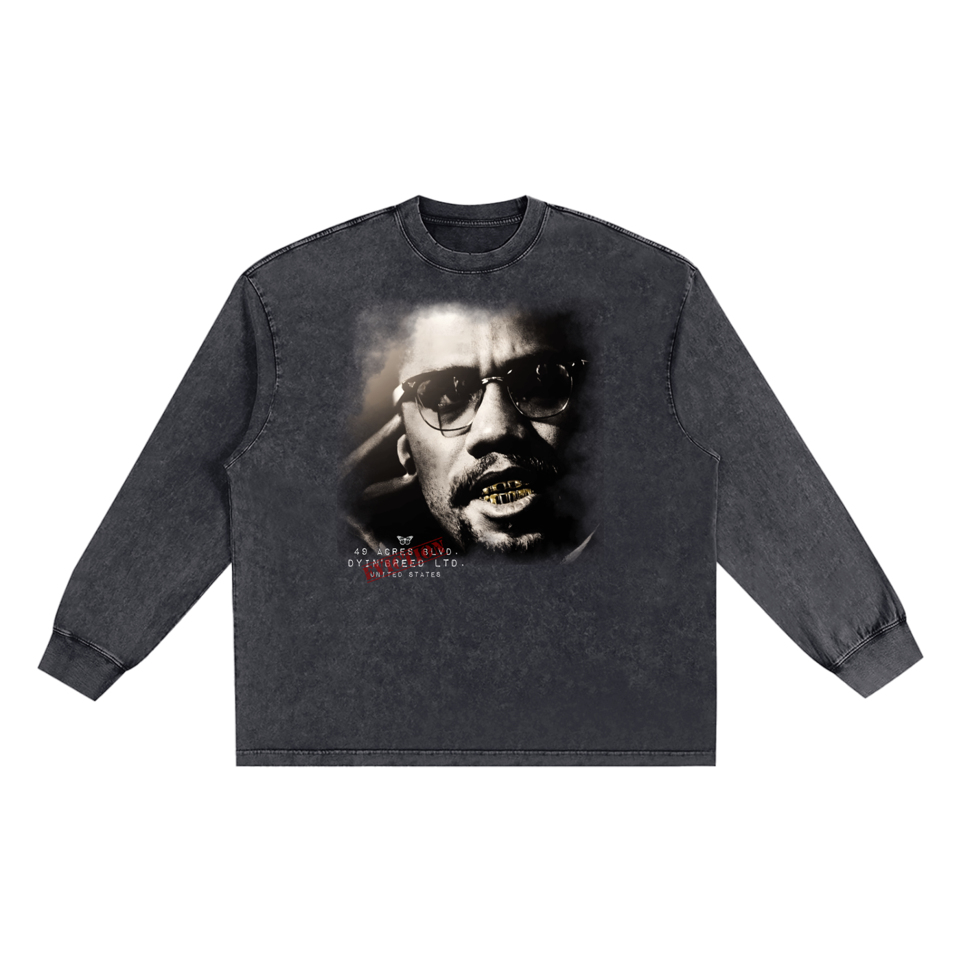 Snow Wash "MALCOLM X" Long Sleeve Tee