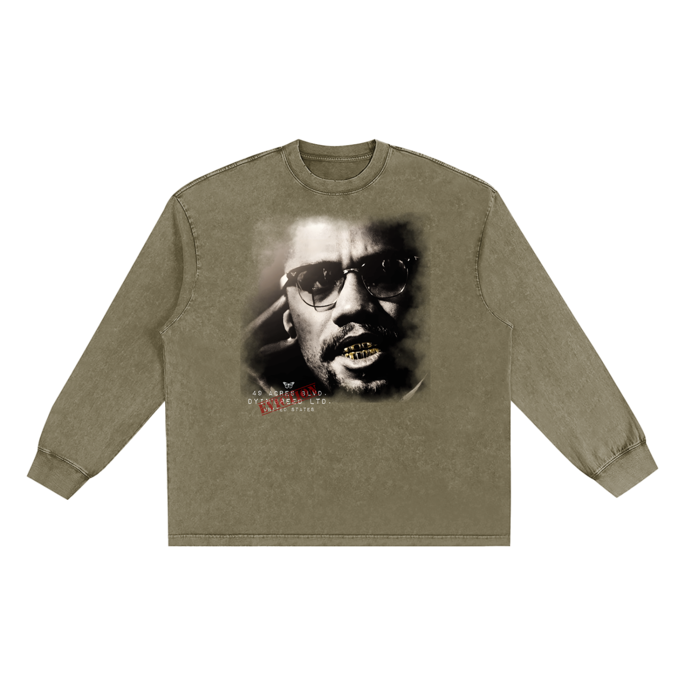 Snow Wash "MALCOLM X" Long Sleeve Tee