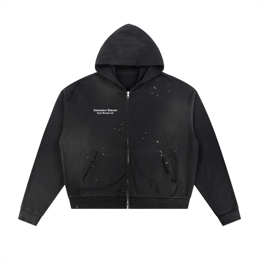 Distressed "Living & Dyin." Zip Hoodie