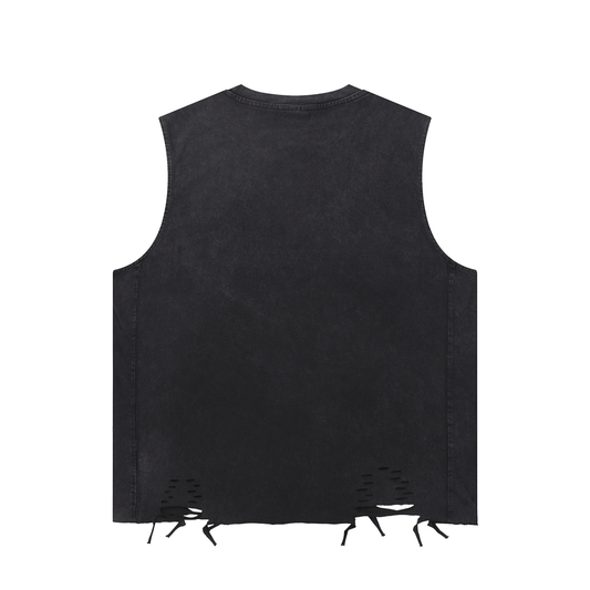 Washed Raw-Hem "THREADS TO RICHES." Tank Top