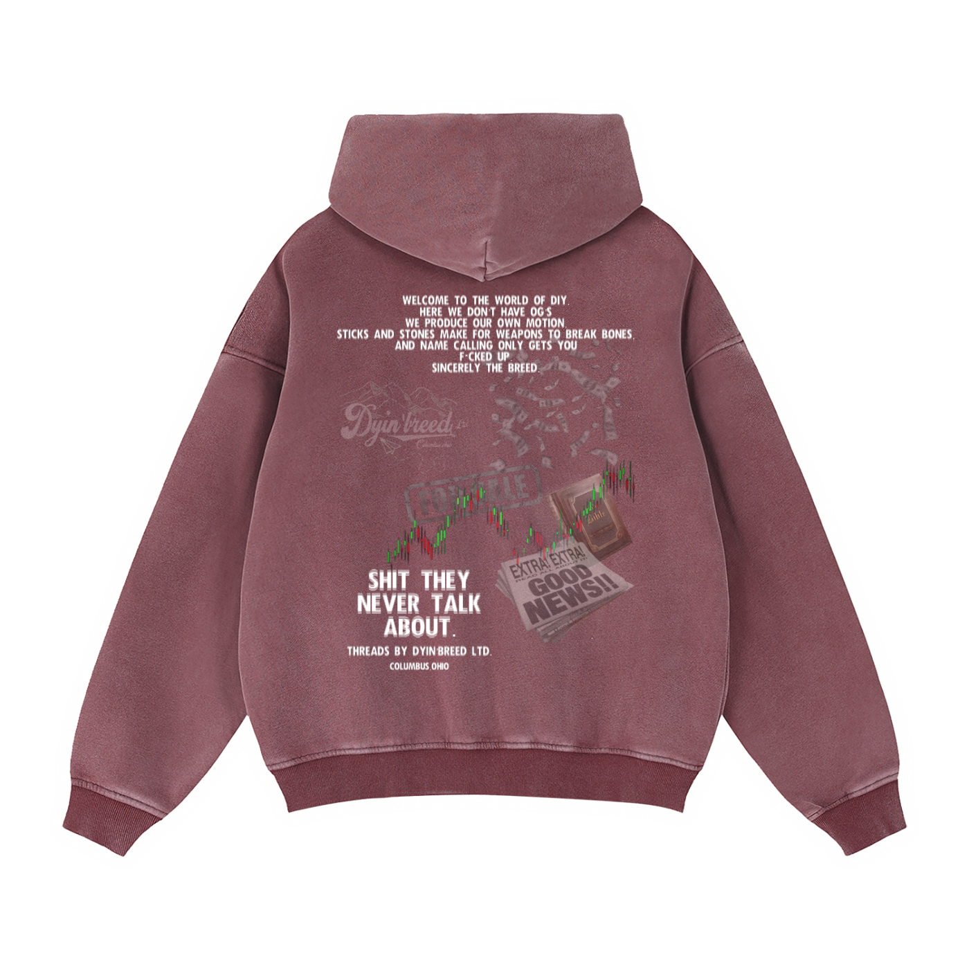 Washed Zip-up Box Fit  "CHAOS." Hoodie
