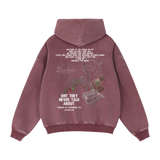Washed Zip-up Box Fit  "CHAOS." Hoodie