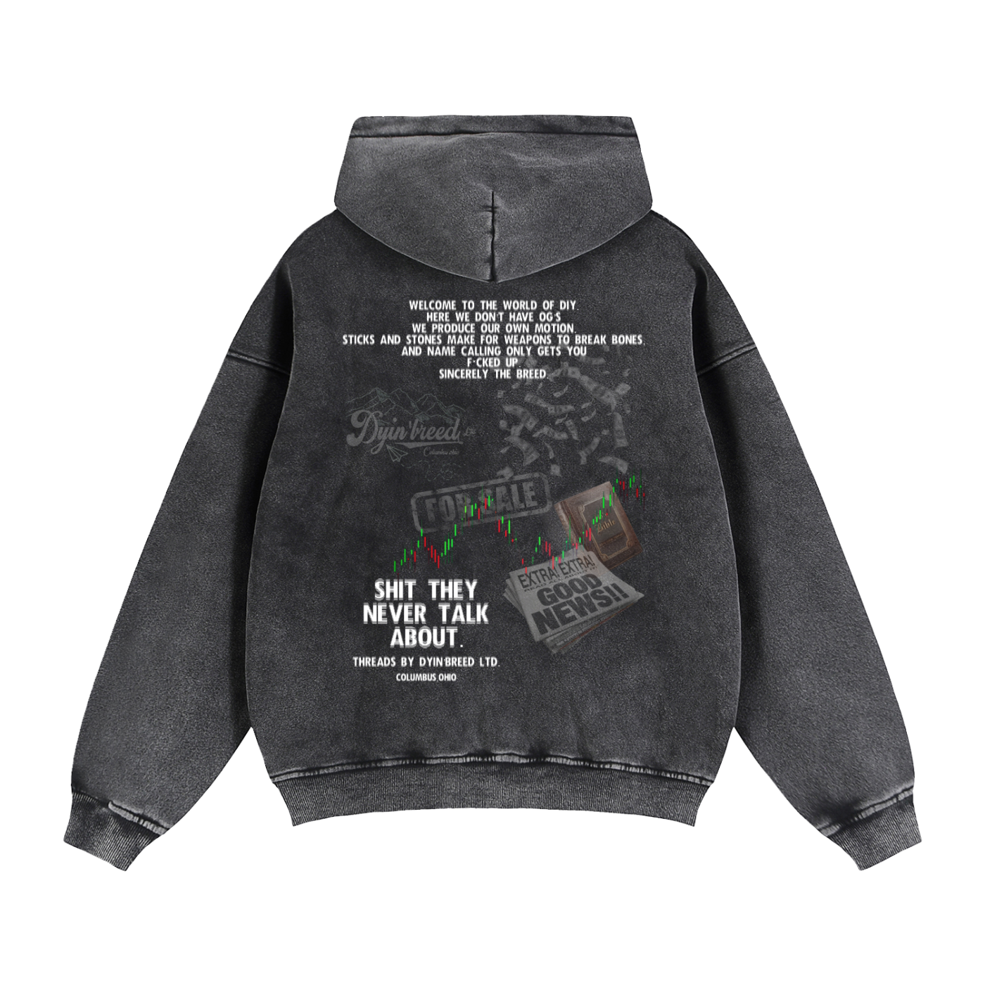 Washed Zip-up Box Fit  "CHAOS." Hoodie