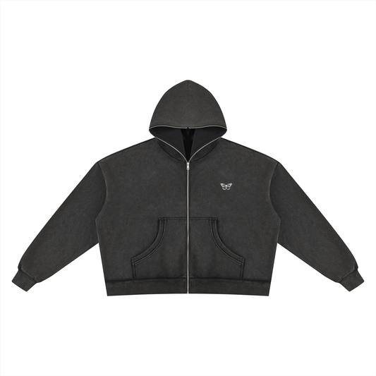 Vintage "WANTED." Box Fit Full Zip Hoodie