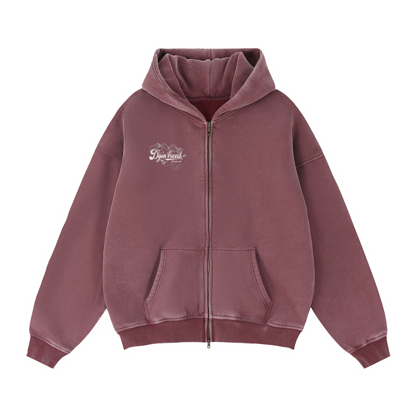 Washed Zip-up Box Fit  "CHAOS." Hoodie