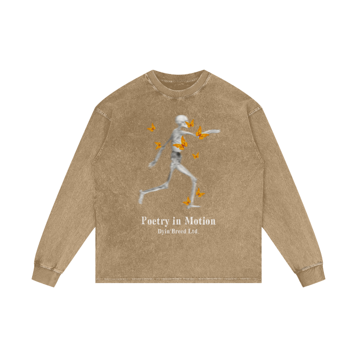 Acid Wash Oversize "POETRY IN MOTION" Long Sleeve T-Shirt