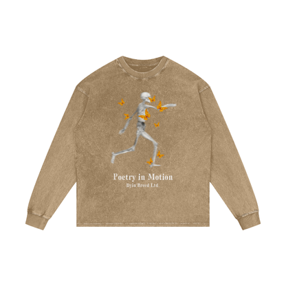 Acid Wash Oversize "POETRY IN MOTION" Long Sleeve T-Shirt