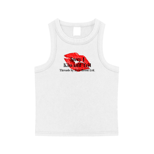 Washed "KISS N TELL." Tank Top (White)