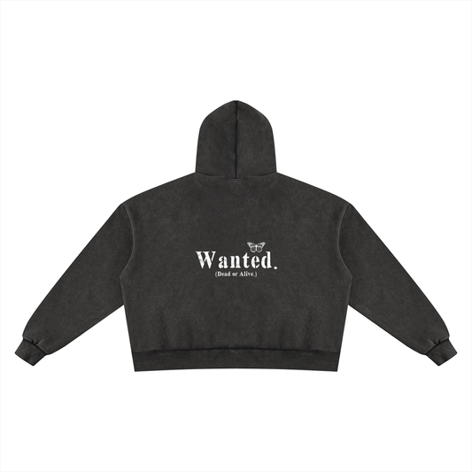 Vintage "WANTED." Box Fit Full Zip Hoodie