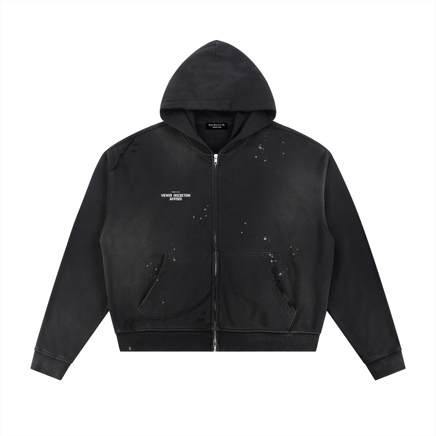 Distressed "NO TELLIN." Zip Hoodie