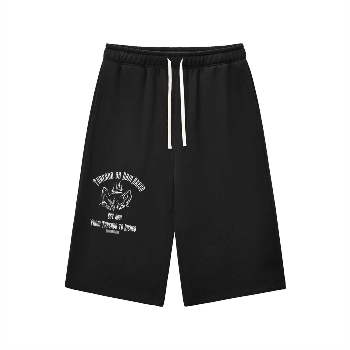 "THREADS TO RICHES." 3 Quarter shorts