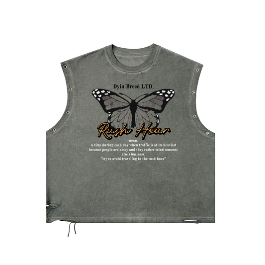 Distressed Grommet "RUSH HOUR." Tank Top
