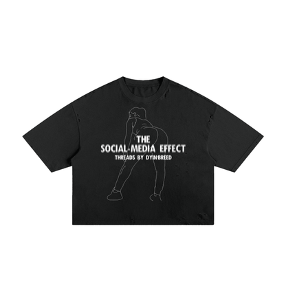 Distressed "SOCIAL MEDIA" Box Fit Tee