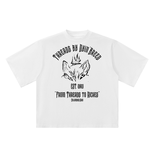 Oversized "THREADS TO RICHES." Drop Shoulder Tee (White)