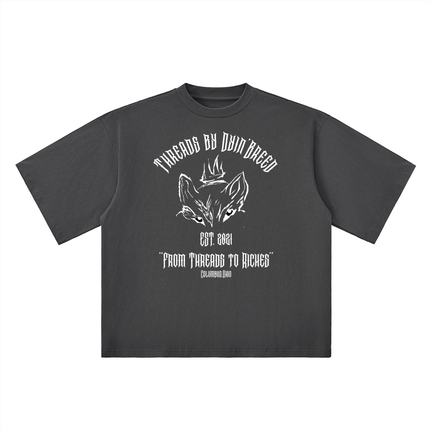 Oversized "THREADS TO RICHES." Drop Shoulder Tee
