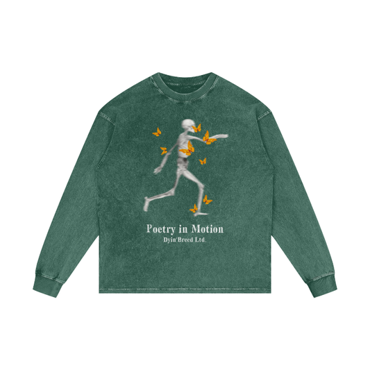 Acid Wash Oversize "POETRY IN MOTION" Long Sleeve T-Shirt