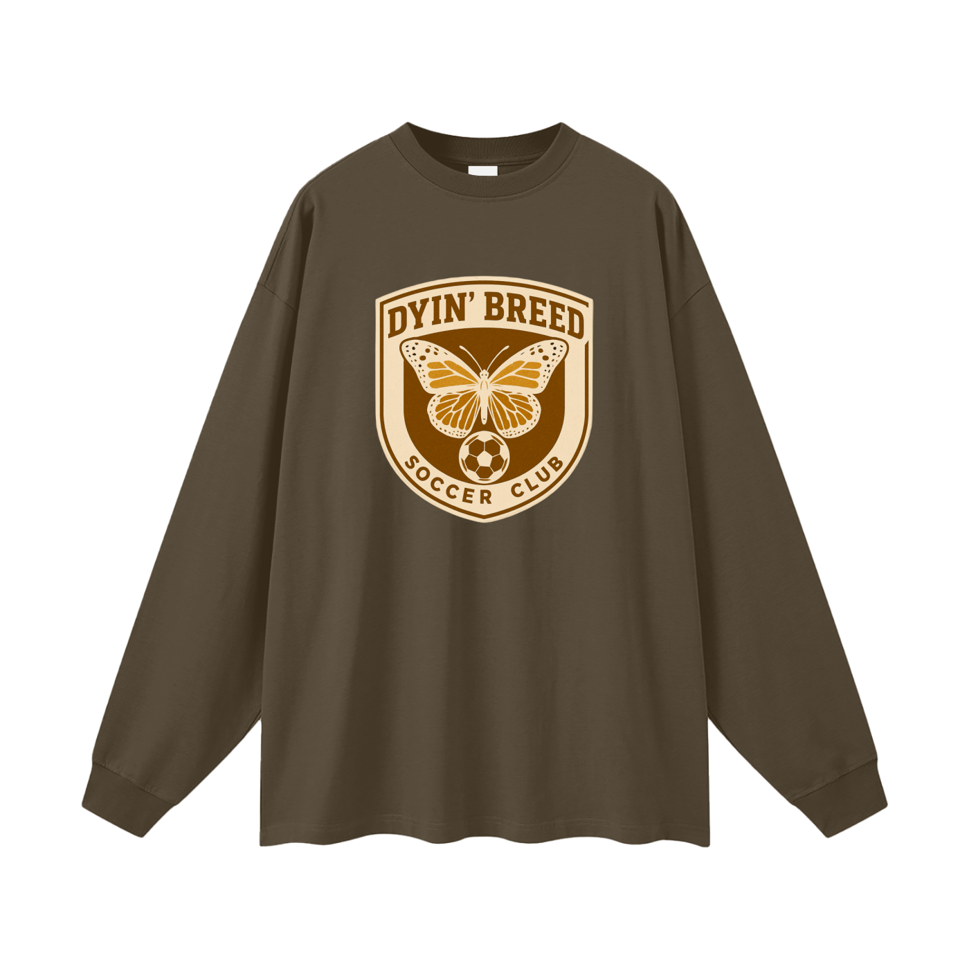Oversized "SOCCER CLUB." Long Sleeve Tee (Brown)