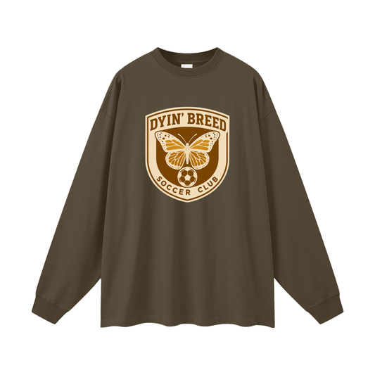 Oversized "SOCCER CLUB." Long Sleeve Tee (Brown)