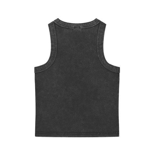 Washed "KISS N TELL." Tank Top (Black)