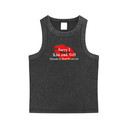 Washed "KISS N TELL." Tank Top (Black)