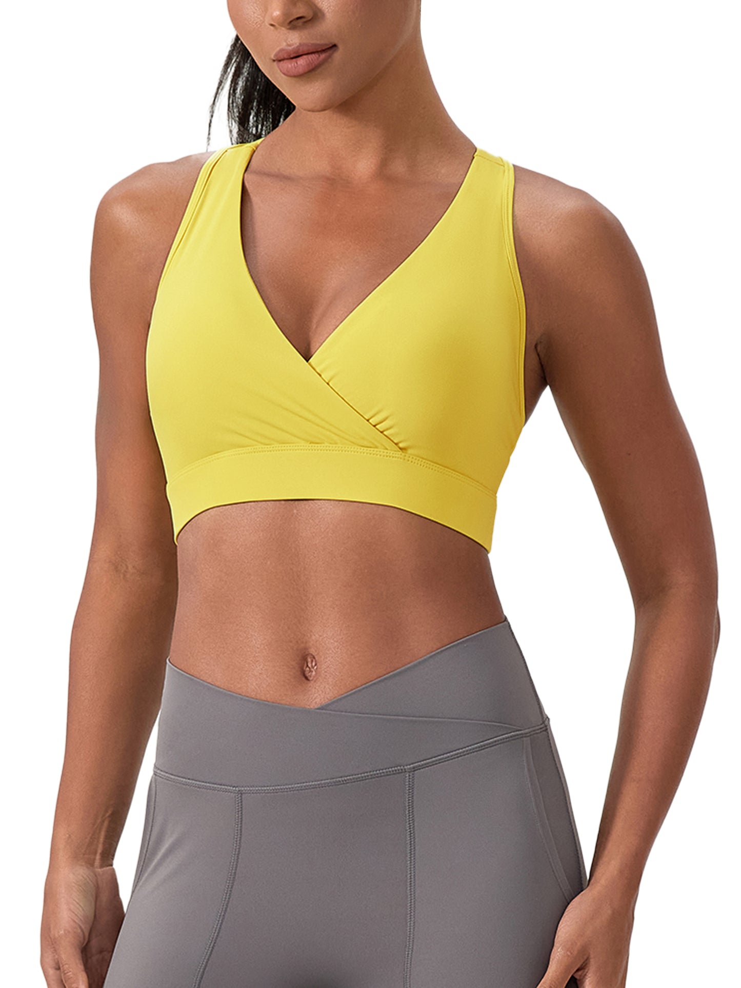 Women's "WANTED." Crossover V-Neck Sports Bra (+COLORS)